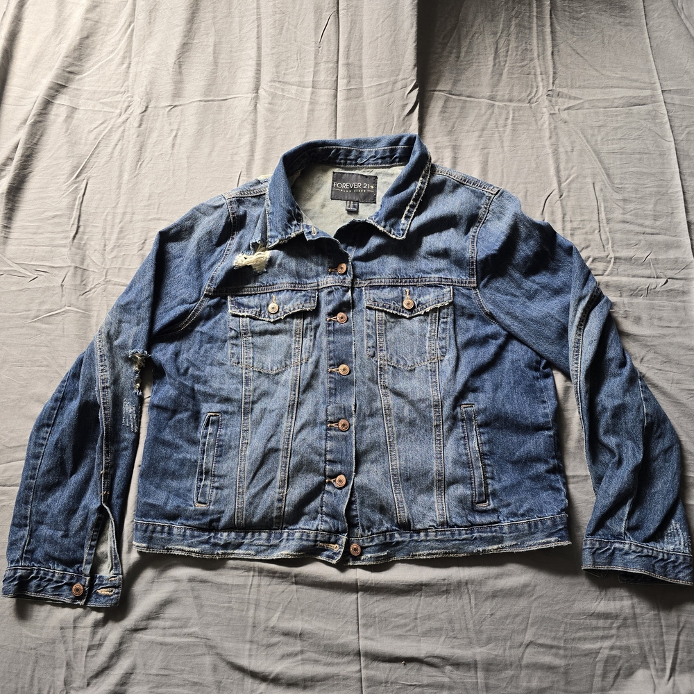 Forever 21 Distressed Blue Denim Jacket